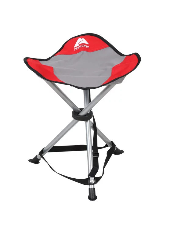 Ozark Trail Tripod Camp Stool with Carry Strap, Polyester, Red, 2 Pounds