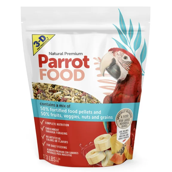 3-D Pet Products Natural Premium Parrot Food, with Fortified Pellets, 3 lbs