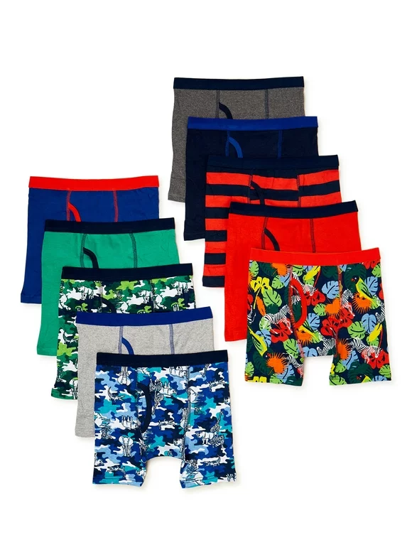 Wonder Nation Boys Underwear, Soft Cotton Boxer Briefs, 10-Pack, Sizes S-XXL & Husky