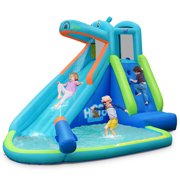 Costway Inflatable Kids Hippo Bounce House Slide Climbing Wall Splash Pool w/ Bag