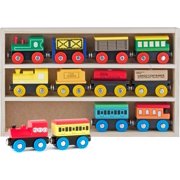 Play22USA Wooden Train Set 12 PCS - Train Toys Magnetic Set Includes 3 Engines - Toy Train Sets For Kids Toddler Boys And Girls - Compatible With Thomas Train Set Tracks And Major Brands