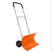 Ivation Heavy Duty Rolling Snow Pusher / Shovel 26 Wide with 6 Pivot Wheels & Adjustable Handle, Bright Orange