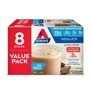 Atkins Gluten Free Protein-Rich Shake, Mocha Latte, Keto Friendly, 8 Count (Ready to Drink)