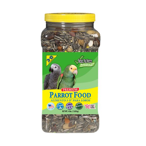 3-D Pet Products Premium Parrot Bird Food, Seeds, 4 lb. Stay Fresh Jar