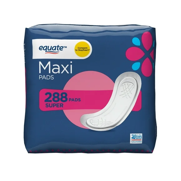 Equate Multi Channel Maxi Pads, Super Unscented, 288 ct
