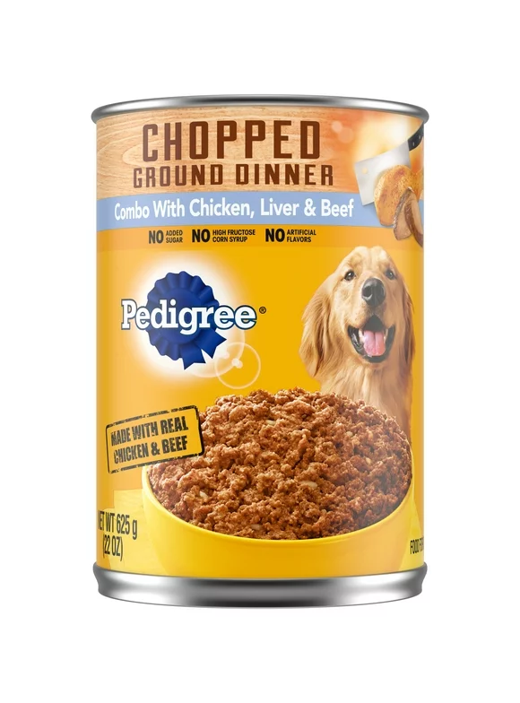 Pedigree Chicken, Beef & Liver Flavor Ground Wet Dog Food for Adult, 22 oz. Can