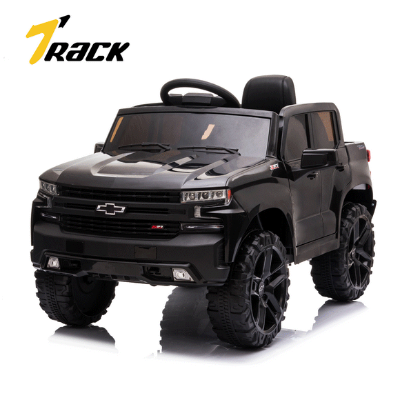 Track 7 Kids Ride on Car,12V Battery Powered Chevrolet Silverado Electric Car for Boys Girls,Ride on Truck with Remote Control,Kids Electric Vehicle with Music,Lights,12V Ride on Toy Car,Black