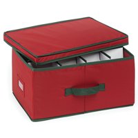 Homz Small Holiday Heirloom 24 Ornament Storage Box, Red with Green Trim