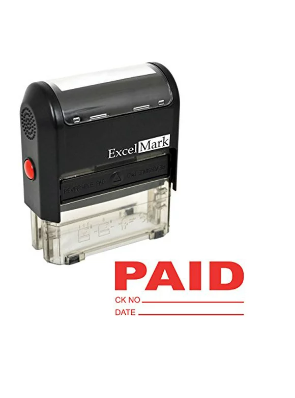 ExcelMark PAID With Check and Date Self-Inking Rubber Stamp - (A1539-Red Ink)
