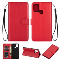 Dteck Folio Wallet Case For Samsung Galaxy A21S, Lightweight PU Leather Magnetic Flip Stand Case Silicone Back Protective Cover,Red