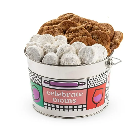 David’s Cookies Assorted Cookies Gift Bucket– Freshly Baked Gourmet Thin Crispy Cookies and Butter Pecan Meltaways - Made of Fresh Ingredients Comes In A Beautiful Celebrate Moms Themed Bucket 1.3 Lbs