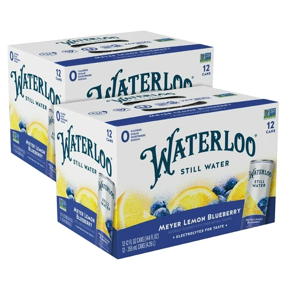 Waterloo Still Water, Meyer Lemon Blueberry, 12 fl oz, 24 Pack Cans