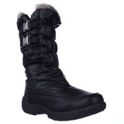 Womens Weatherproof Mikayla Mid Calf Buckle Shearling Lined Winter Boots, Black