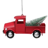5" Red Vintage Truck with Frosted Tree Christmas Ornament