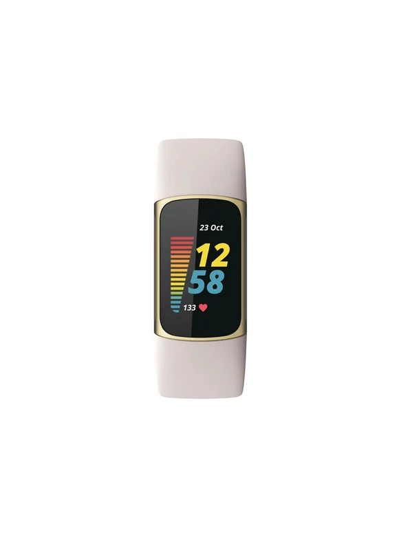 Fitbit FB421GLWTSBNDLS Charge 5 Advanced Fitness & Health Tracker W/Built-in GPS, Lunar White