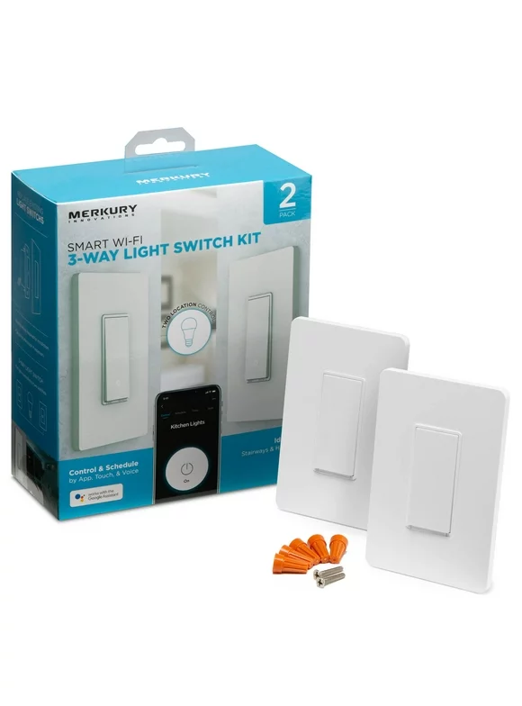 Merkury Innovations 3-Way Light Switch Kit, Requires 2.4Ghz Wifi