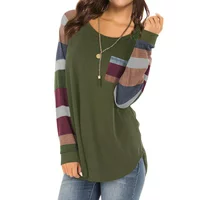 Women Round Neck Long Sleeves Color Block Tunic Shirt
