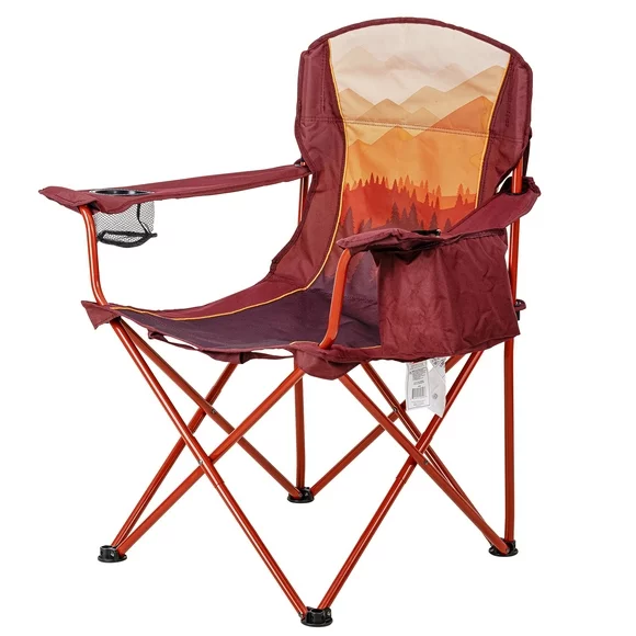 Ozark Trail Oversized Camp Chair with Cooler, Ombre Mountains Design, Red and Orange