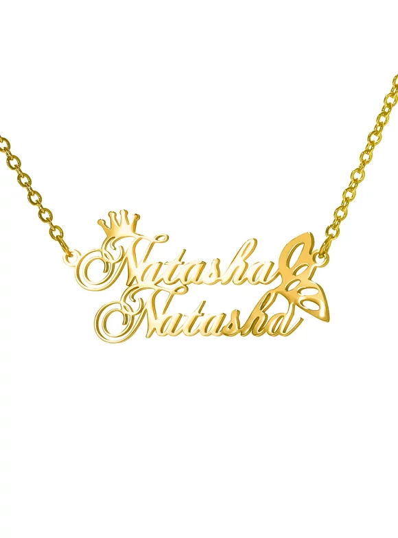 Name Custom Necklace 18K Gold Plated 2 Name Necklace Personalized Crown Heart Customized Pendant Necklace Jewelry Gift for Women