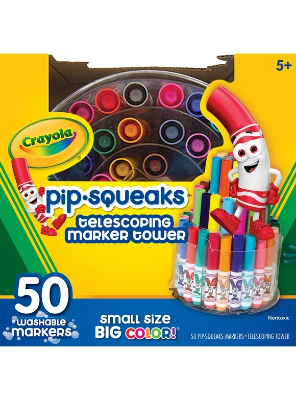 Crayola Pip Squeaks Marker Tower, Assorted Colors, 50 Washable Markers, Easter Toys for Kids
