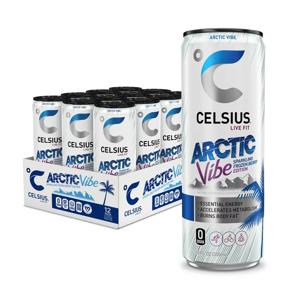 CELSIUS Sparkling Arctic Vibe, Functional Essential Energy Drink 12 fl oz Can (Pack of 12)