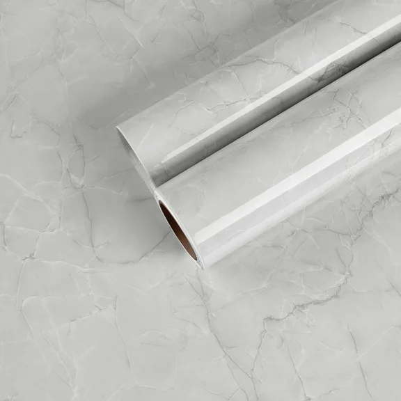 CHIHUT 17.7"x100" Light Grey Kitchen Countertop Peel and Stick Wallpaper Waterproof Glossy Marble Contact Paper for Countertops Removable Wallpaper Self Adhesive Marble Vinyl Roll for Walls Cabinets