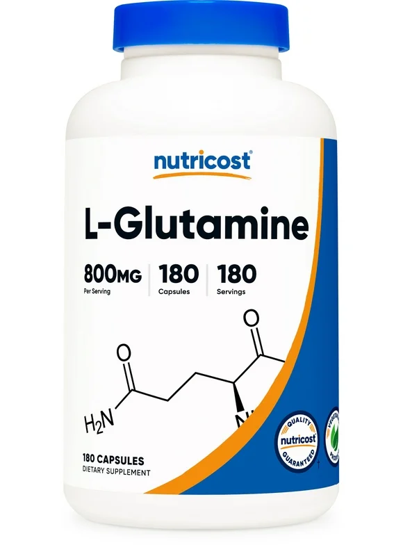 Nutricost L-Glutamine 800mg, 180 Capsules - Gluten Free & Non-GMO Health Supplement