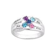 Family Jewelry Personalized Mother's Sterling Silver or 18K Gold over Silver Birthstone Diamond Accent Name Ring