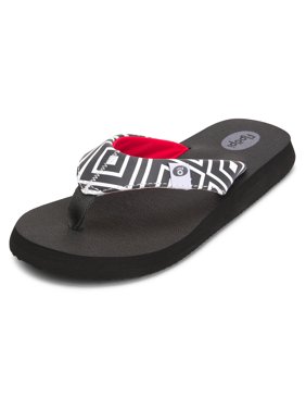 Floopi Classic Summer Flip Flop Thong Sandals for Women-Comfort Strap and Yoga Mat Padding Insoles for Support-Printed Soft Jersey Lining, Non Slip Soles