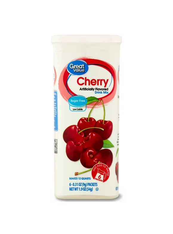 Great Value Sugar-Free Cherry Drink Mix, 1.9 Oz., 6 Count