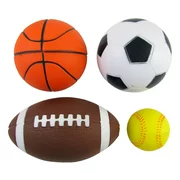 Set of 4 Sports Balls for Kids (Soccer Ball, Basketball, Football, Tennis Bal...