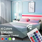 LXingStore Queen Size Bed Frame Bedroom Platform w/ LED Light Headboard Modern Frame - 41.5 inch - 4 Color Changing LED Lights (Without Mattress)