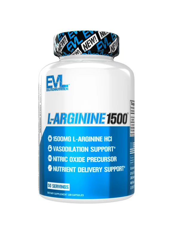 L-Arginine Nitric Oxide Pre Workout - EVLution Nutrition L-Arginine Nitric Oxide Booster Supplement for Muscle Growth & Vascularity - Powerful NO Booster with Essential Amino Acids 50 Servings
