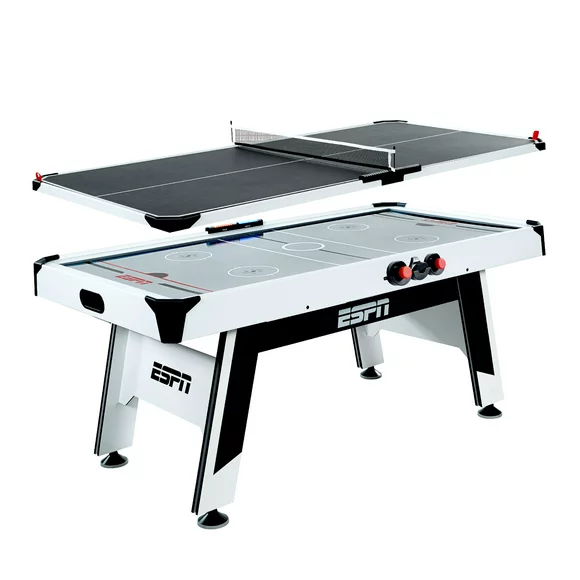ESPN 6' Arcade Air Powered Hockey Table and Tennis Top 2-in-1, Combo Game Set, Accessories Included