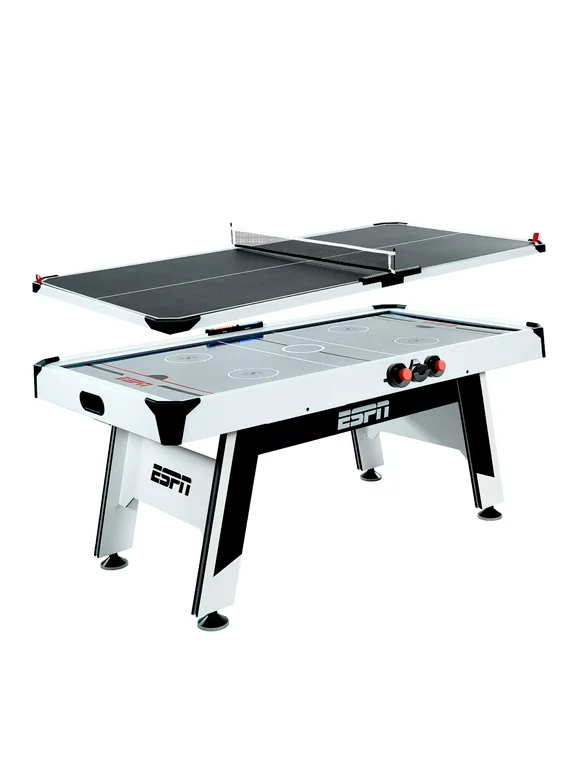ESPN 6' Arcade Air Powered Hockey Table and Tennis Top 2-in-1, Combo Game with Accessories, 72 inch x 37 inch x 32 inch