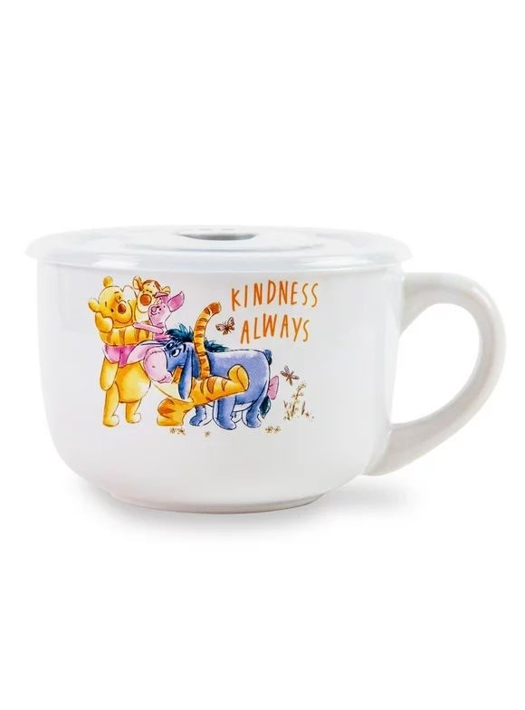 Disney Winnie The Pooh "We Are Family" Ceramic Soup Mug With Lid | 24 Ounces