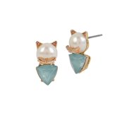 Faux Pearl Cat Stud Earrings