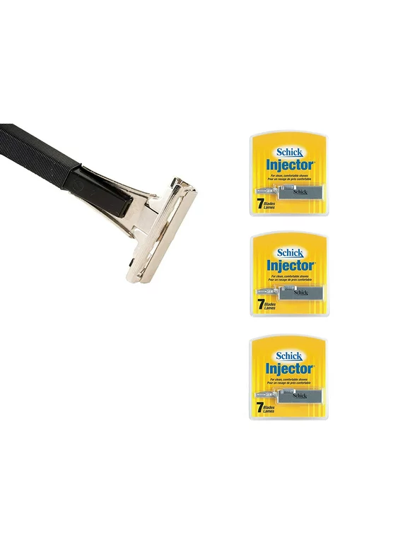 Shave Classic Single Edge Razor Handle with Schick Injector Refill Blades 7 Ct. (Pack of 3)