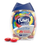 Tums Chewy Bites Chewable Antacid Tablets With Gas Relief, Lemon/Strawberry, 54 Count