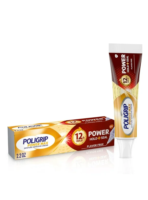 Poligrip Power Hold Plus Seal Denture Cream, Flavor Free - 2.2 oz