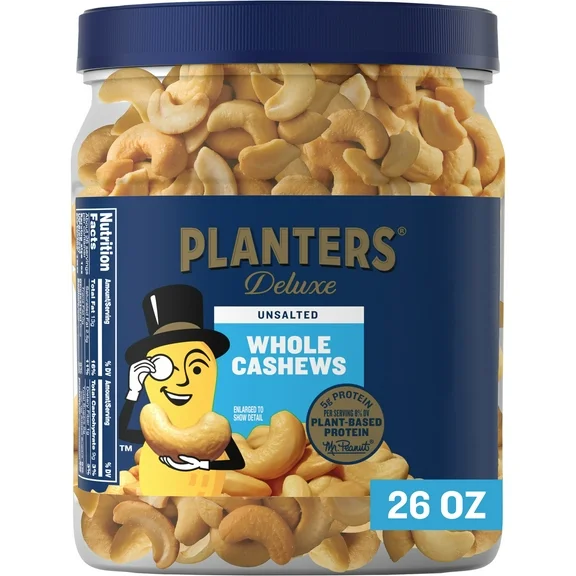 PLANTERS Unsalted Premium Cashews, 1.63 lb. Canister