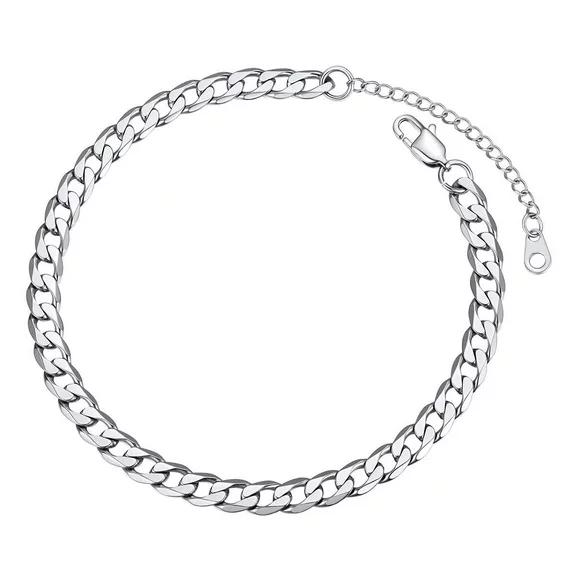 FOCALOOK Anklet for Women Jewelry Adjustable Stainless Steel Foot Chain Cuban Link Ankle Bracelet 6mm