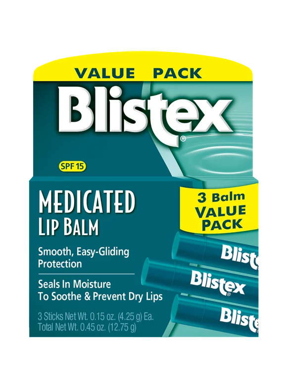 Blistex Medicated Lip Balm, 0.15 Ounce, Pack of 3  Prevent Dryness & Chapping, SPF 15 Sun Protection, Seals in Moisture, Hydrating Lip Balm, Easy Glide Formula