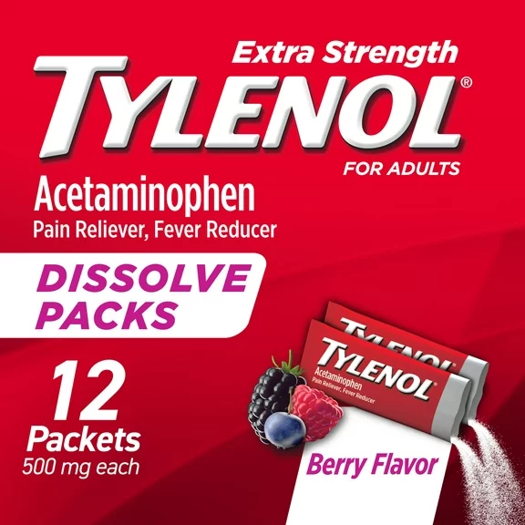 Tylenol Extra Strength Dissolve Packs with Acetaminophen, Berry, 12 Ct