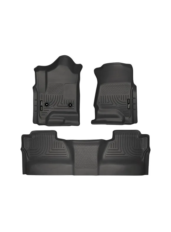Husky Liners by RealTruck Weatherbeater | Compatible with 2014-2018 Chevrolet Silverado/GMC Sierra 1500, 2015-2019 2500/3500 HD Crew Cab-Front & 2nd Row Liner (Footwell Coverage)-Black, 3 pc. | 98231