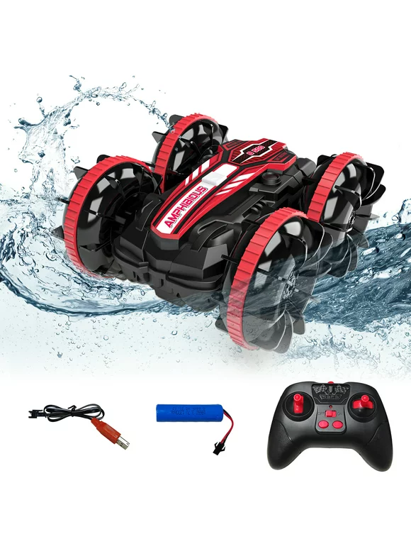 Remote Controls Cars, RC Boat & Sonic 2 Toys, 4WD Off Road Car Stunt 2.4GHz Land Water 2 in 1 Remote Control, RC Cars for Kids Boys-Red