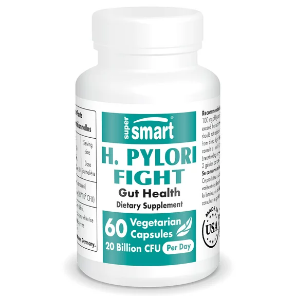 Supersmart - H. Pylori Fight Natural Treatment 20 Billion CFU per Day (Probiotic Lactobacillus Reuteri) - Gastric Acid Reflux Relief - Stomach Repair | Non-GMO & Gluten Free - 60 Vegetarian Capsules