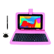 LINSAY 7" Quad Core 2GB RAM 32GB Storage Android 10 Tablet with keyboard Pink, Pop Holder and Pen Stylus