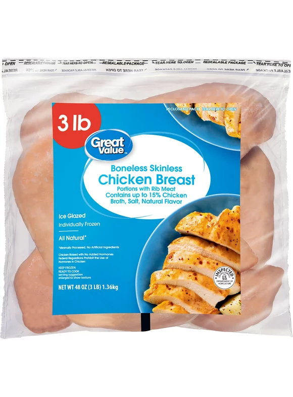 Great Value Boneless Skinless Chicken Breast, 3 lb (Frozen)