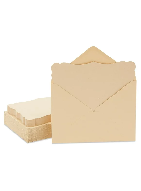 50 Pack Cards and Envelopes 5x7 In for Special Occasions, Wedding, Birthday, Baby Shower Invitations (Blank Inside, Brown Kraft Paper, Fancy Bracket Design)